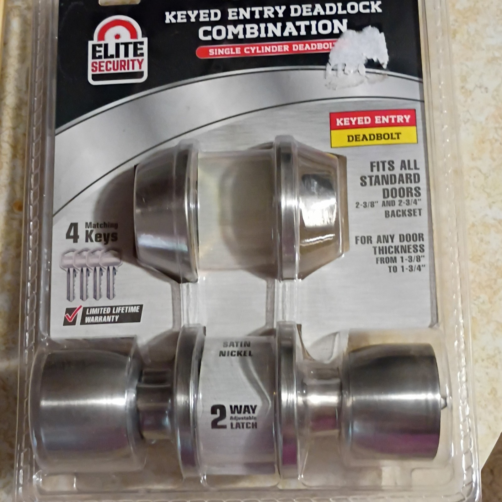 Elite Security Keyed Entry Deadlock Combination Satin Nickel 2 Way Latch 4 Keys
