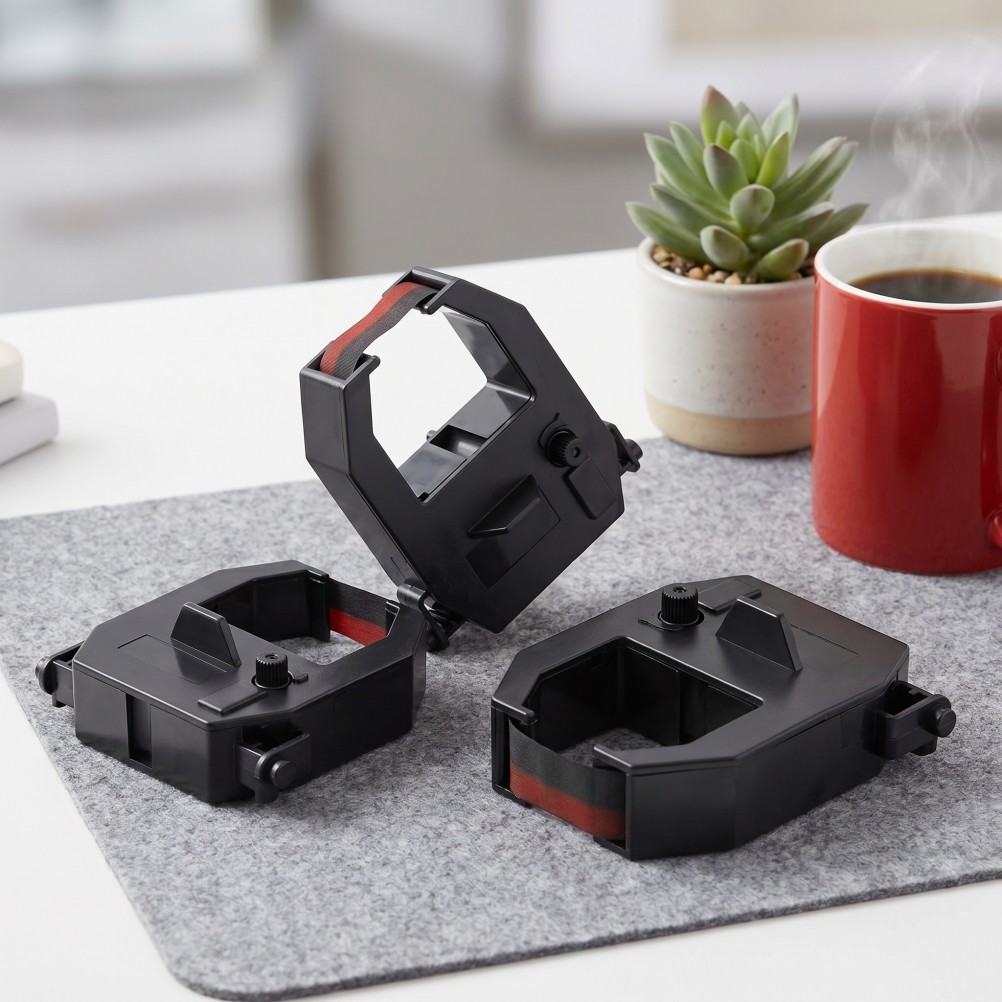 3Pcs Durable Time Clock Ribbon Replacement Black Red Ink Cartridge