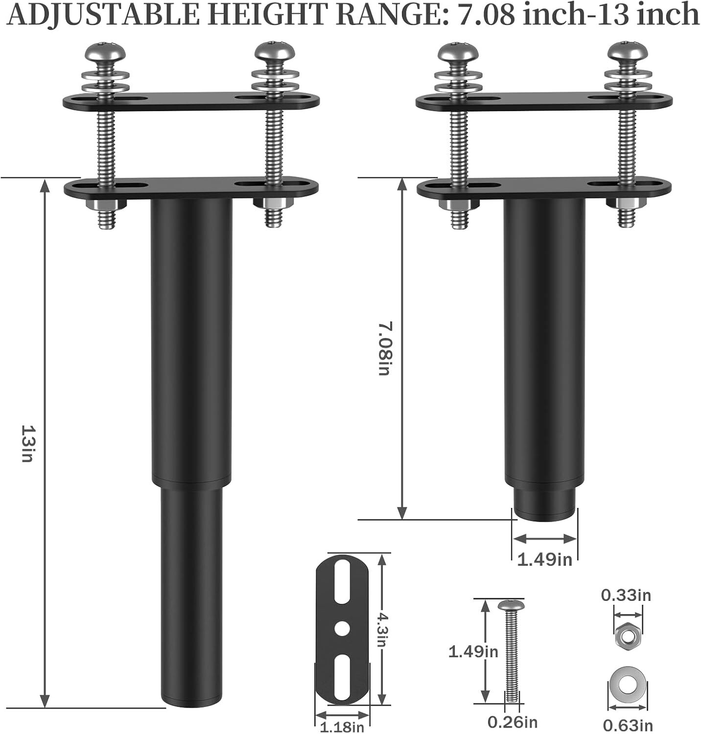 4 Pcs Adjustable Metal Bed Frame Support Leg Bed Support Legs 7.08" - 13&#
