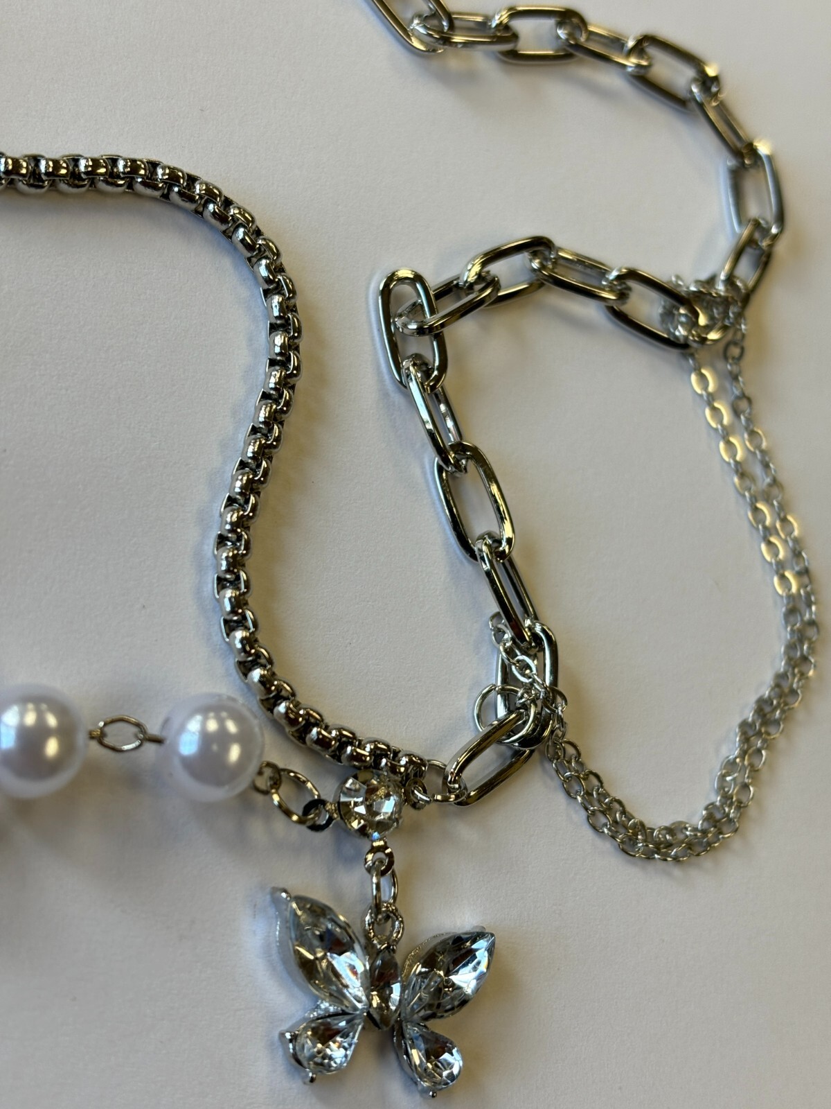 Dual Chain Pearl Enchanted Glass Butterfly