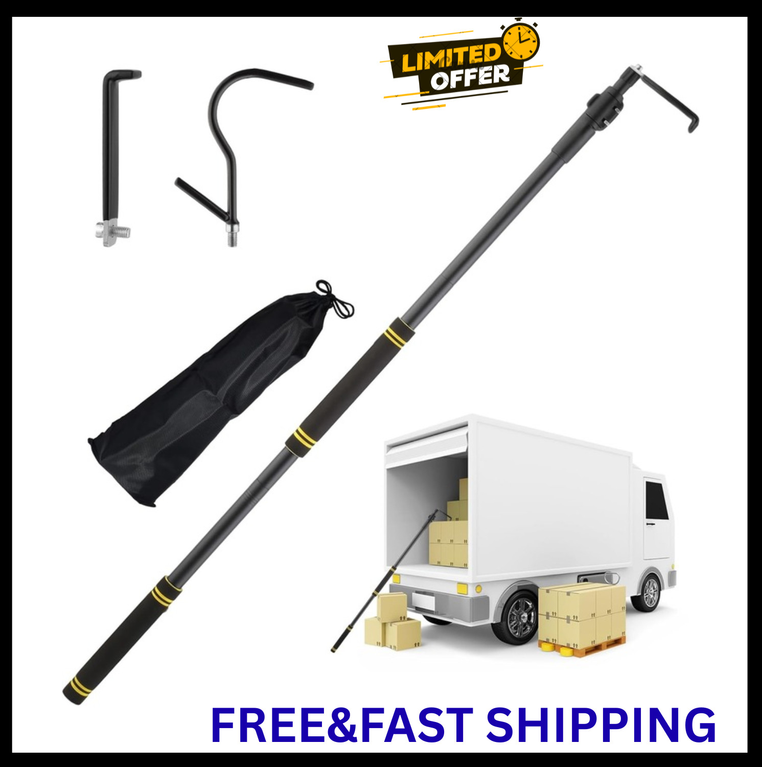 Truck Cargo Grabber, Telescoping Pickup Truck Bed Retriever Tool Black Steel