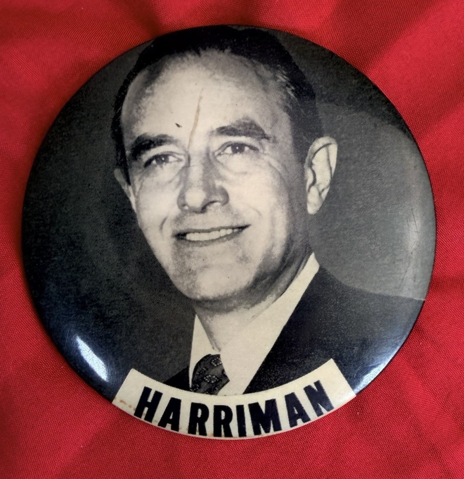 Vtg 1956 W Averell Harriman 4” Political Campaign Pinback Button NY Democrat