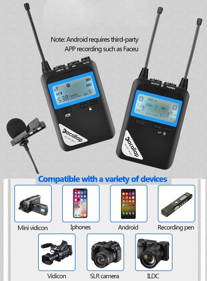 US Kacallap Allap-W1 Wireless Audiollap Microphone Transmitter+Receiver Mic Set