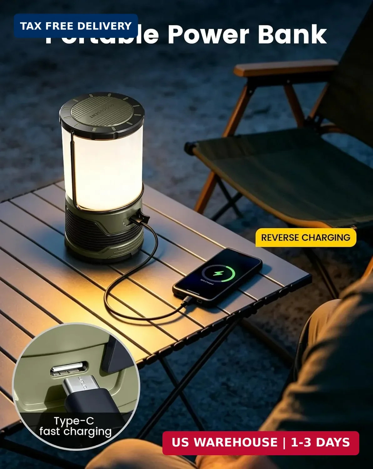 1200LM LED Camping Lantern Rechargeable, 7 Light Modes, 5000mAh Power
