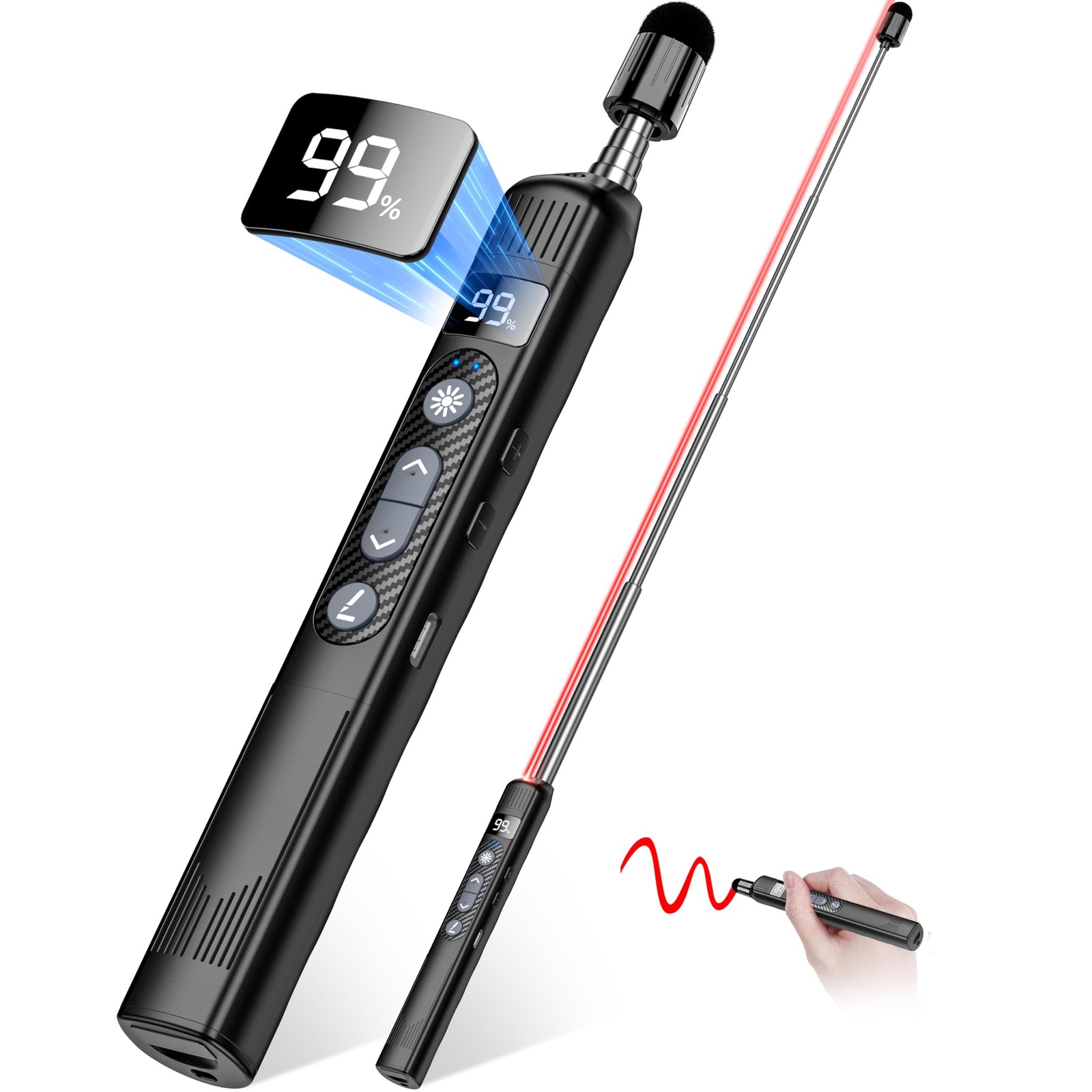 Wireless Presentation Clicker with Telescopic Pointer Stick,Rechargeable Pres...