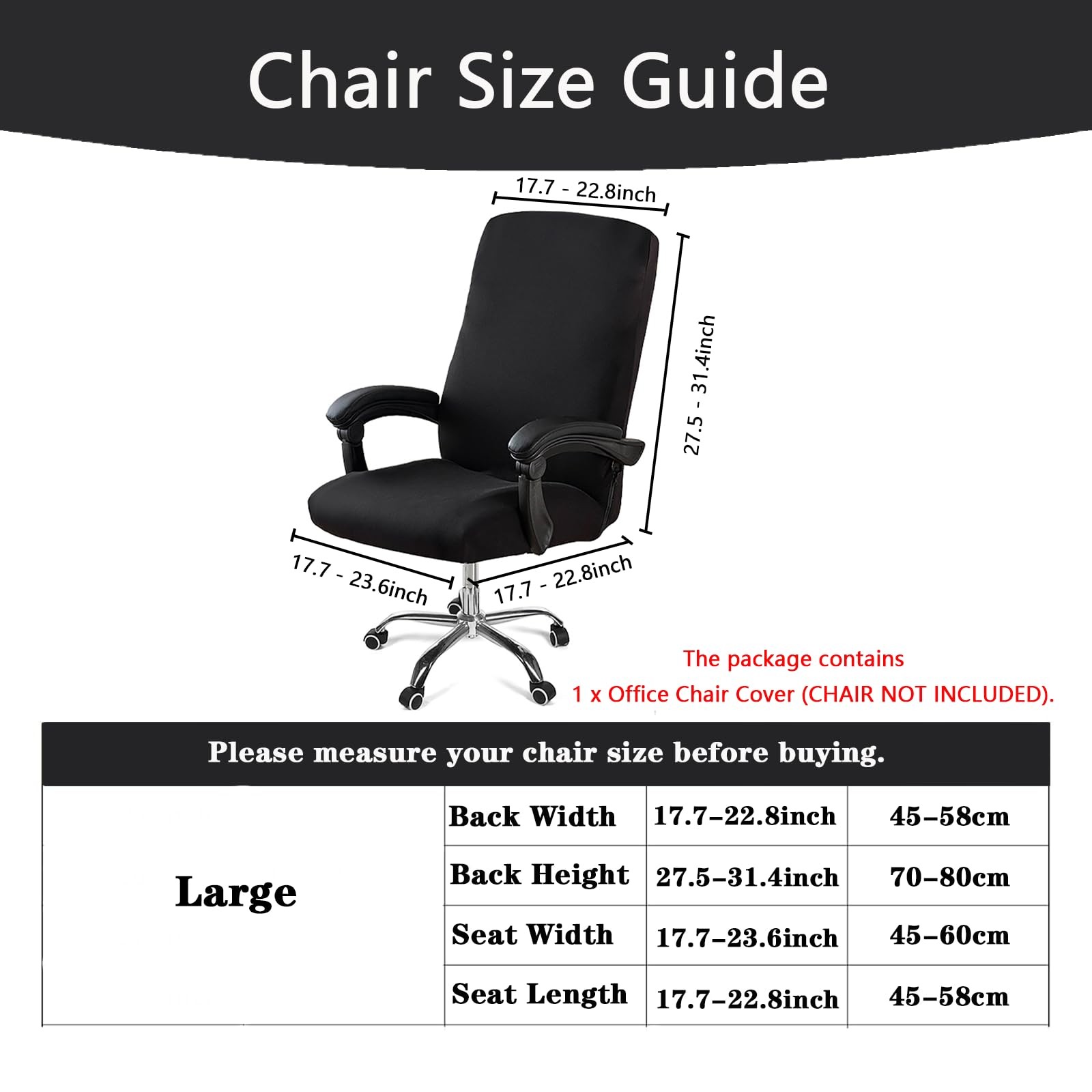 DVLOL Computer Office Chair Cover with Large | No Armrests, Black