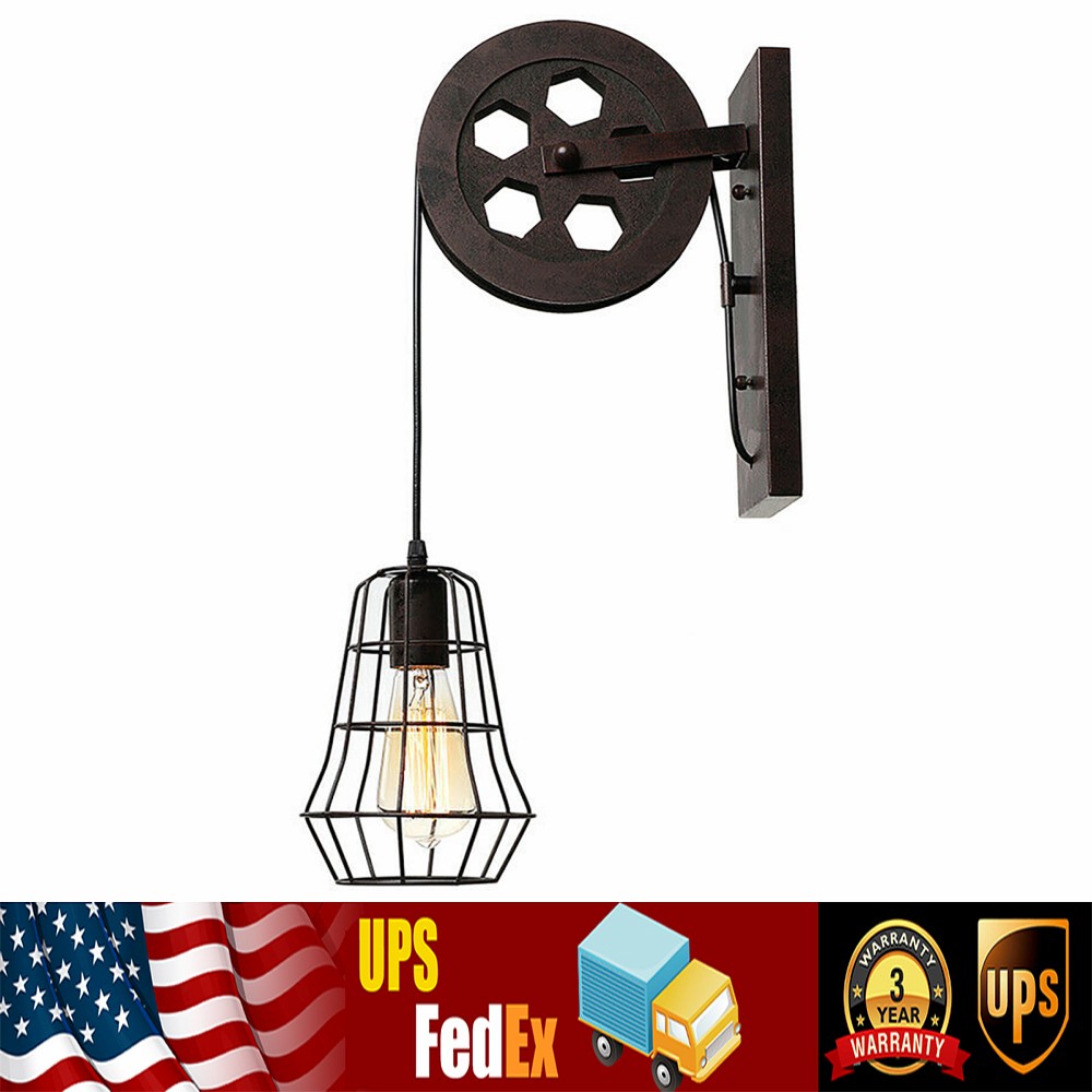 Wall Light Rustic Loft Hallway Lifting Pulley Wall Lamp Sconce Farmhouse Vintage
