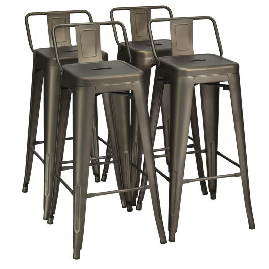 30 Inch Set of 4 Metal Counter Height Barstools with Low Back and Rubber Feet-Gu