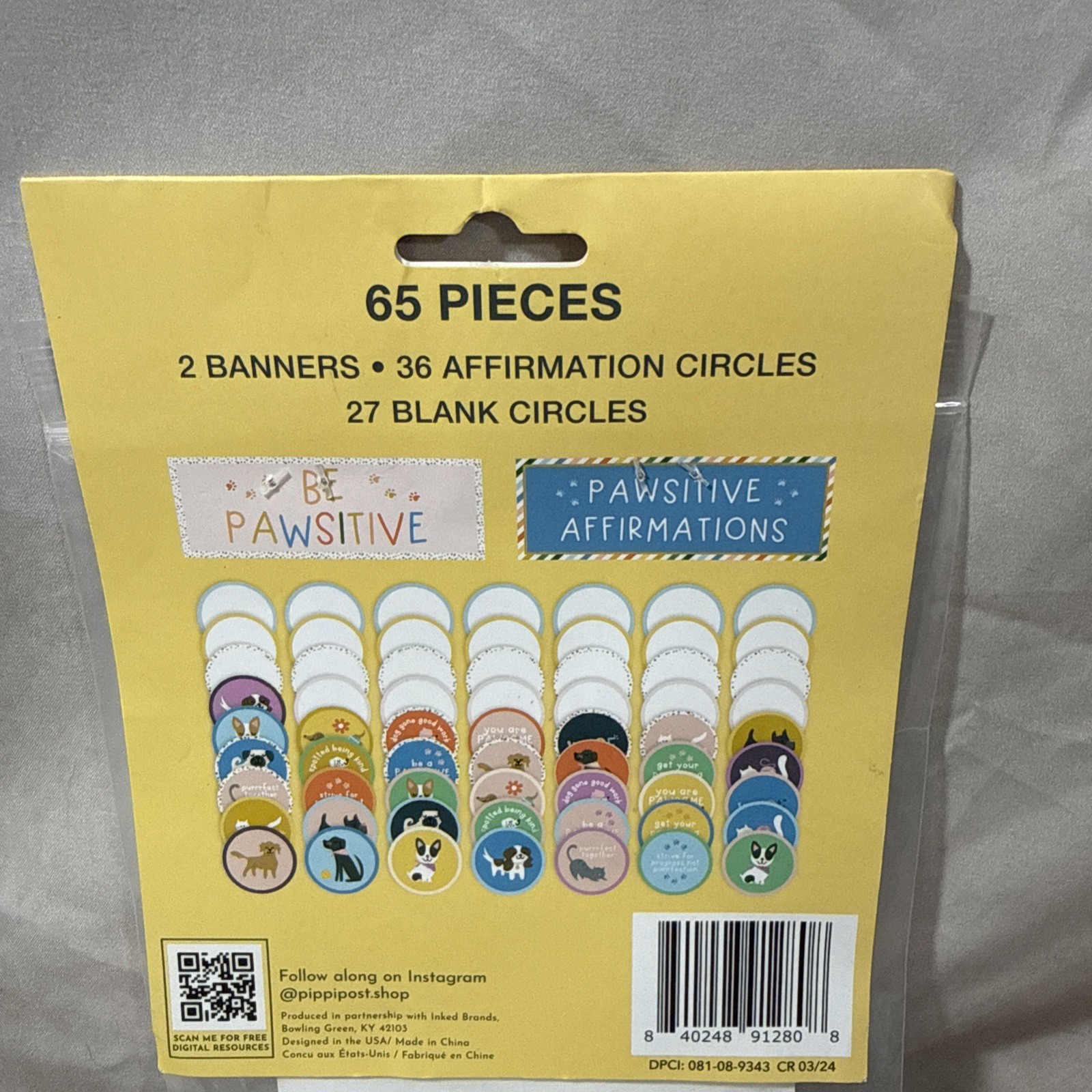 Pippi Post "Be PAWsitive" Classroom Affirmation Decor 65 Pieces NEW