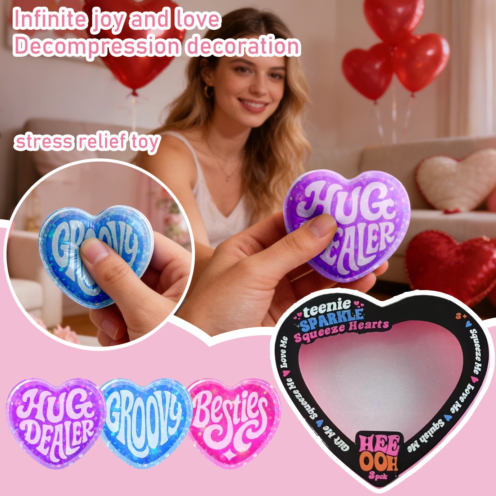 NeeDoh Teenie Squeeze Hearts Fidget Toy Stress Balls Perfect for Valentine's Day