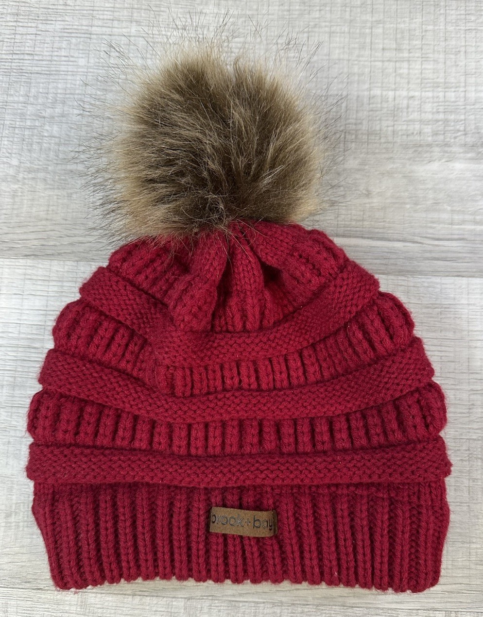 Brook + Bay Beanie Hat Red Knit Thick Pom Pom Headwear Kids One Size