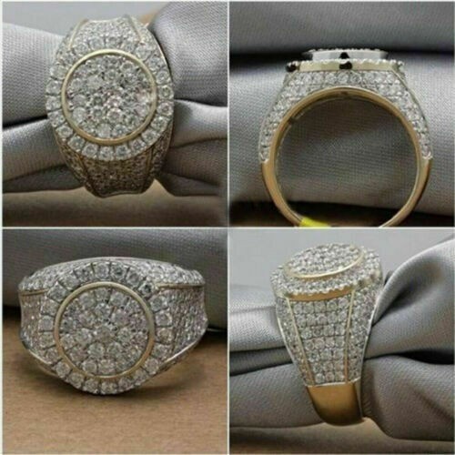 3.50 Ct Round Cut Diamond Lab-Created Men's Engagement Ring 14K Yellow Gold FN