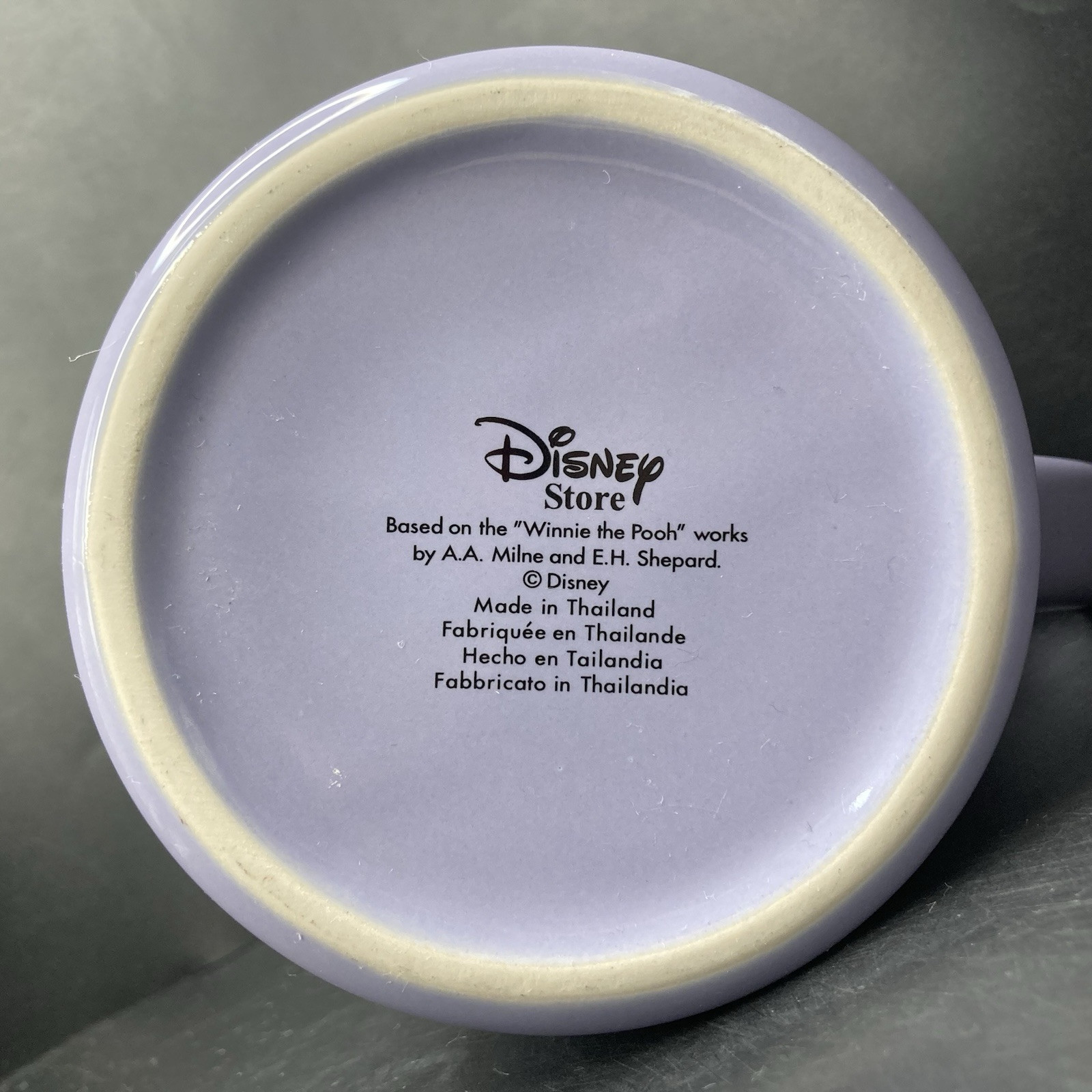 Disney Store Eeyore Bursting Through a Wall LARGE Purple Embossed Ceramic Mug