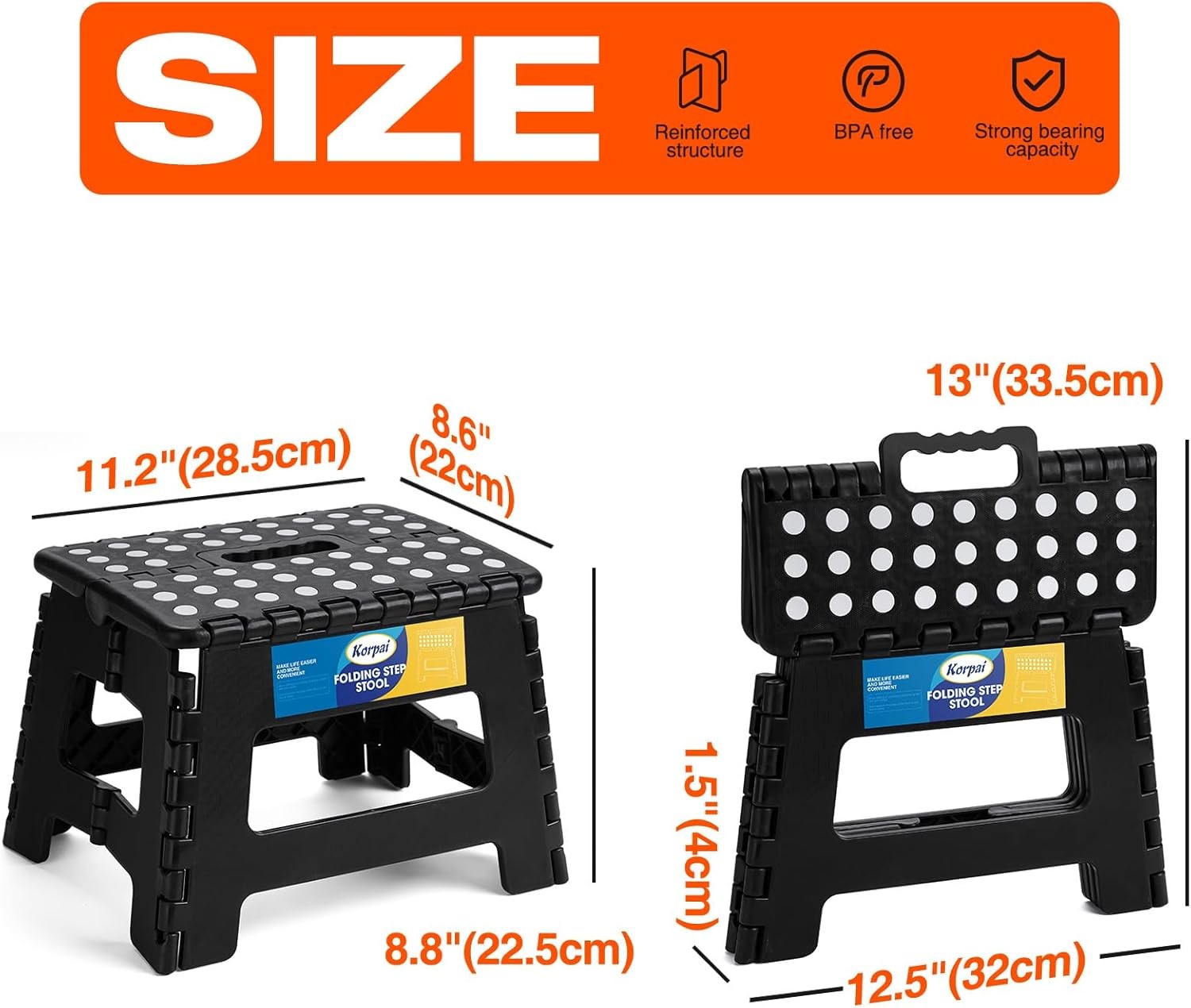 Folding Step Stool with Handle, Non-Slip Plastic Foldable Stool for Adults and