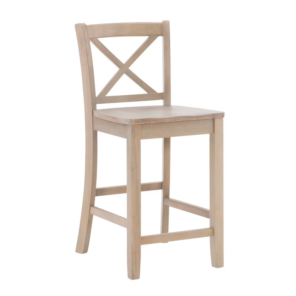 24" Torino Solid Wood Traditional X-Back Counter Height Barstools Gray Wash -