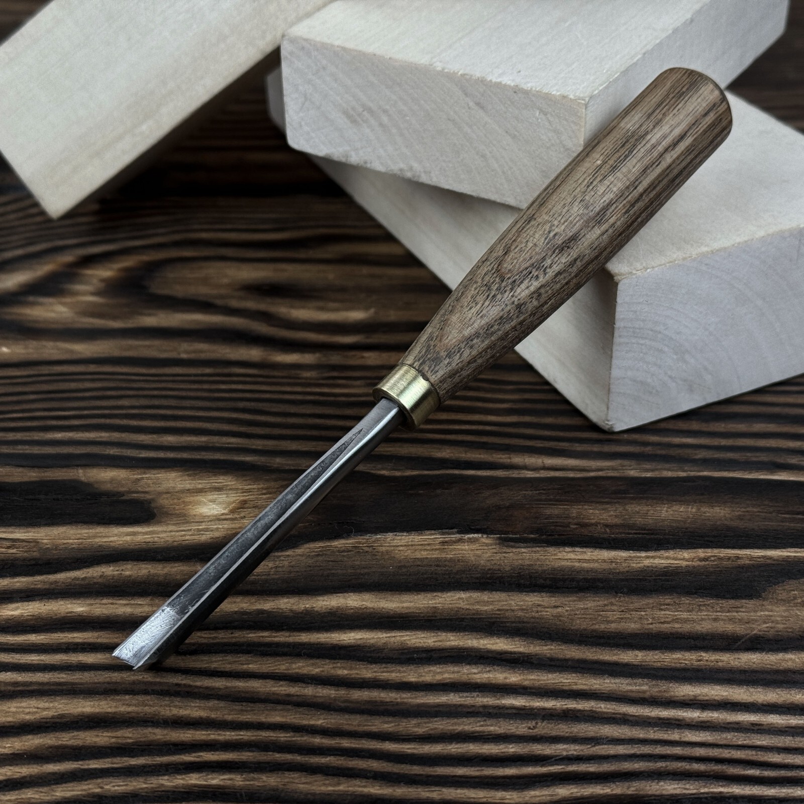 Hand-Forged V-Parting Chisel. Ash Handle Detail Tool with Sheath. Carver Gift.