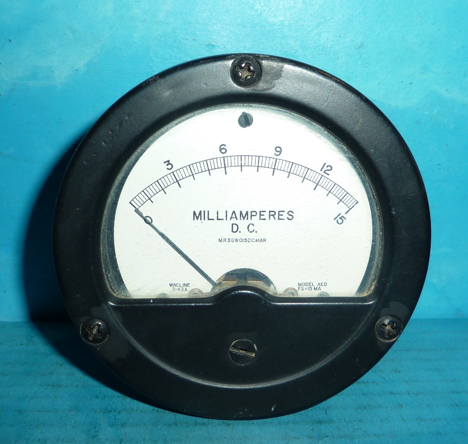 Wacline 3143A Model AED DC Milliamperes Panel Meter Sealed 0-15mA 3 1/2in