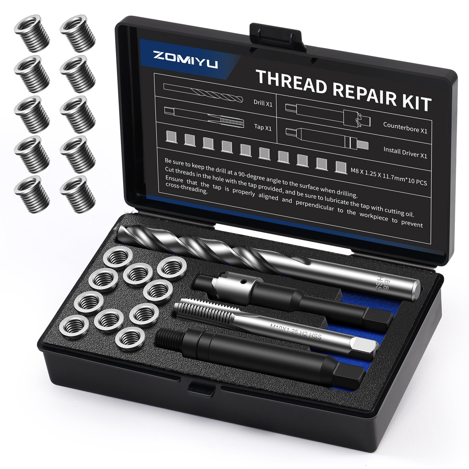 M8 x 1.25 Metric Thread Repair Kit, with HSS Drill Bit, Tap, Counterbore & Insta