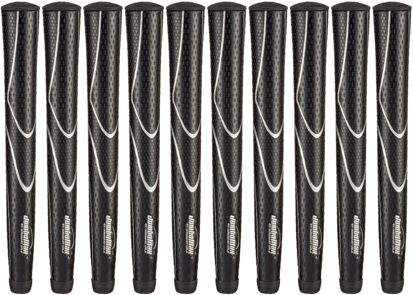 JumboMax Tour Series Golf Grips Black & Silver XL Extra Large Size - SET OF 10