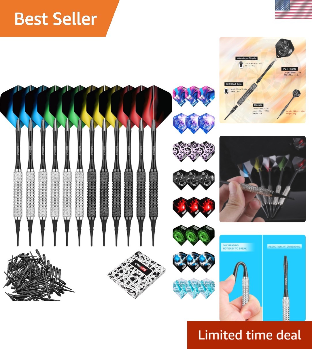 16g Soft Tip Darts Set with Extra Flights & Plastic Points for Beginners