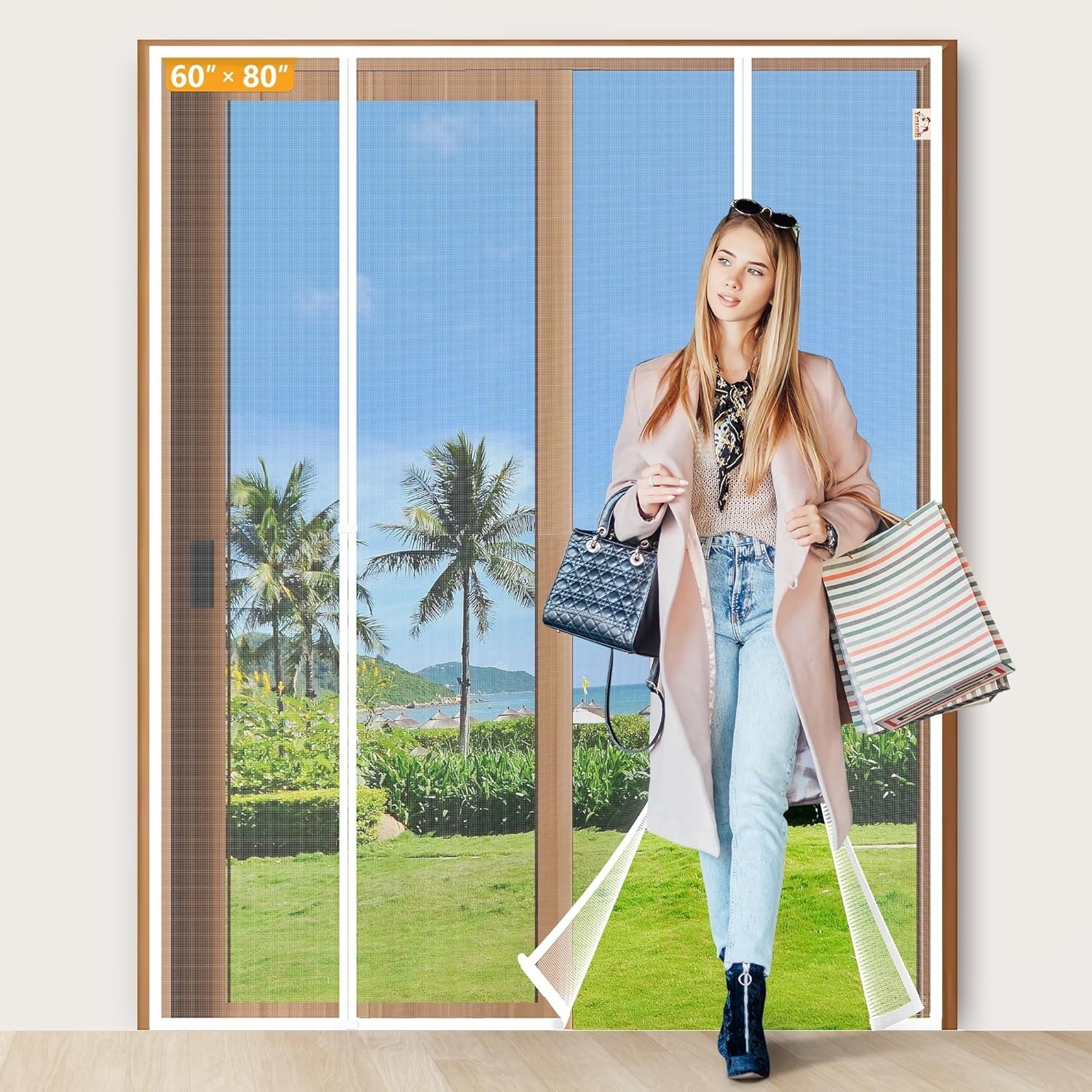 White Polyester Screen Door - Double Door Design