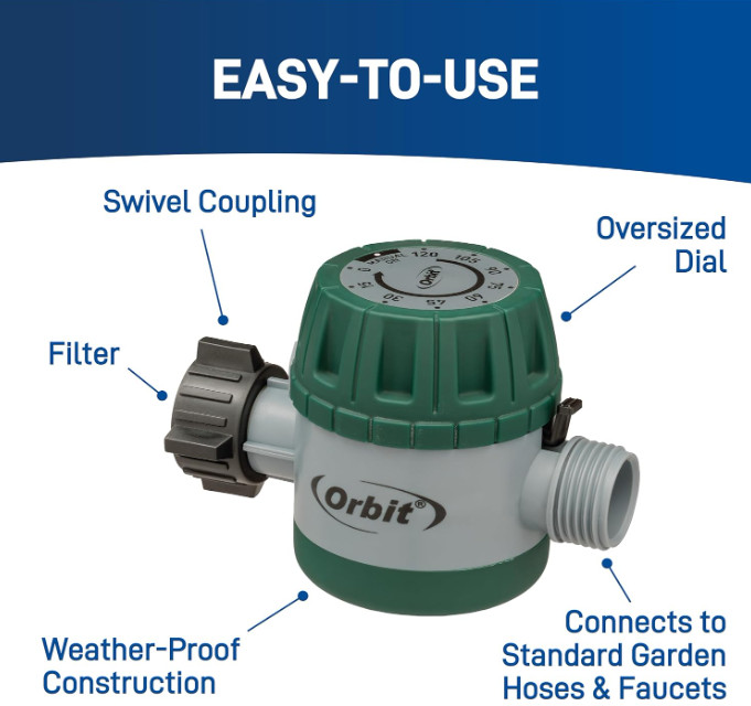 Orbit 62034 Mechanical Watering Hose Timer, Colors May Vary