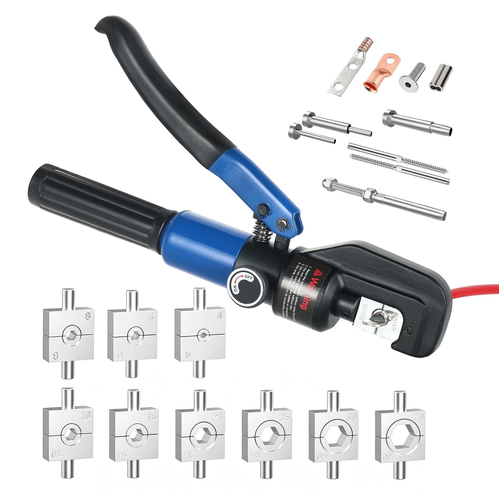 10 Tons Hydraulic Crimping Tool Kit Cable Lug Crimper Battery Terminals Crimp...