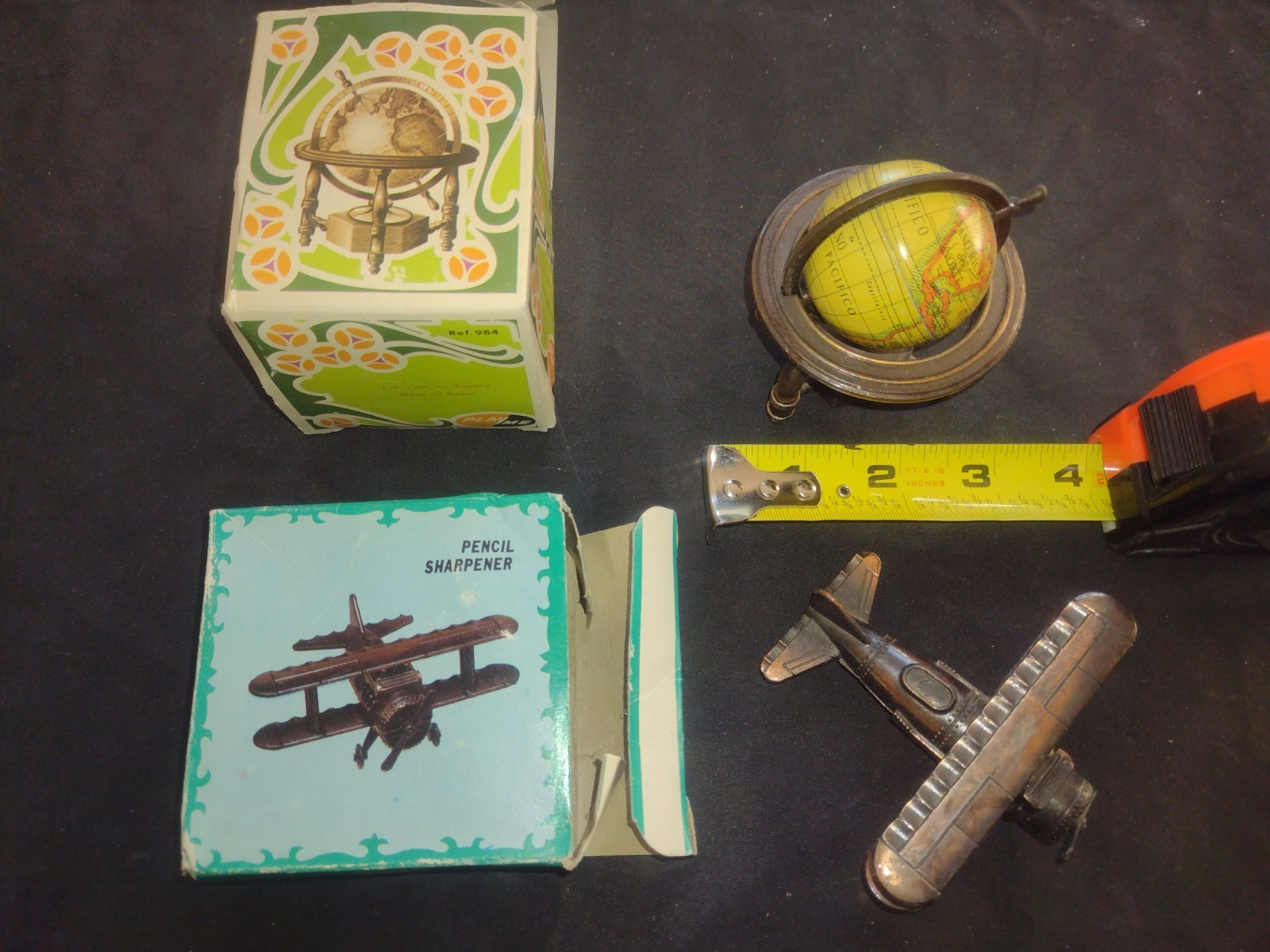 (2) Miniature Globe and Biplane Diecast Pencil Sharpeners with original Boxes