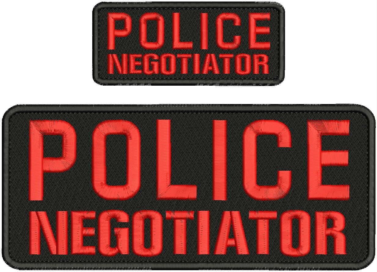 Collectible 2 Embroidery Patch Police Negotiator 4x10 and 2x5 Red On Black