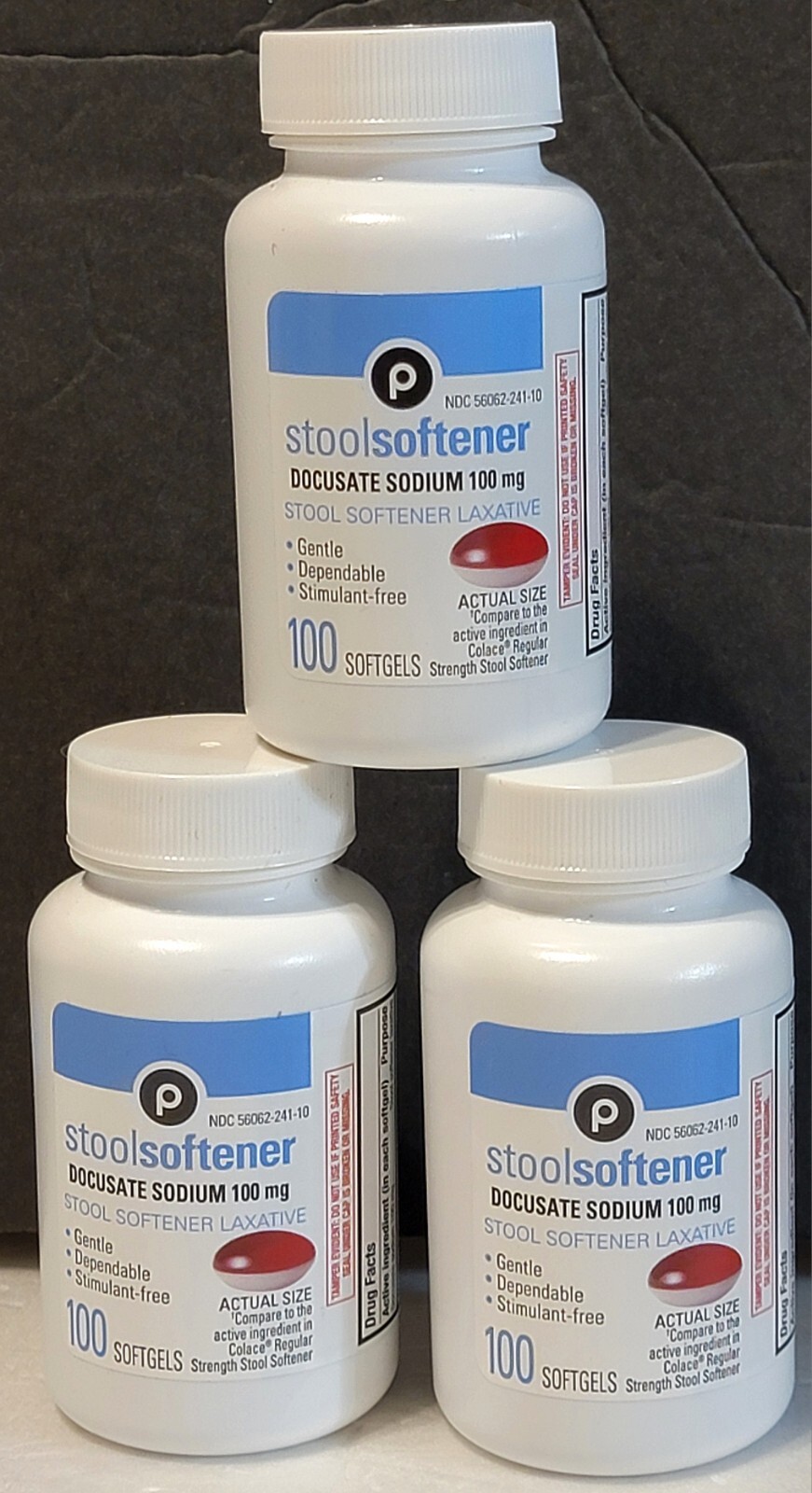 3 Bottles Publix Stool Softener, Stimulant Sodium Docusate Laxative 100 Ea 10/26