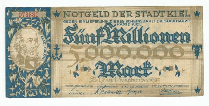 GERMANY BANKNOTE 5 MILLION MARK STADT-KIEL 1923