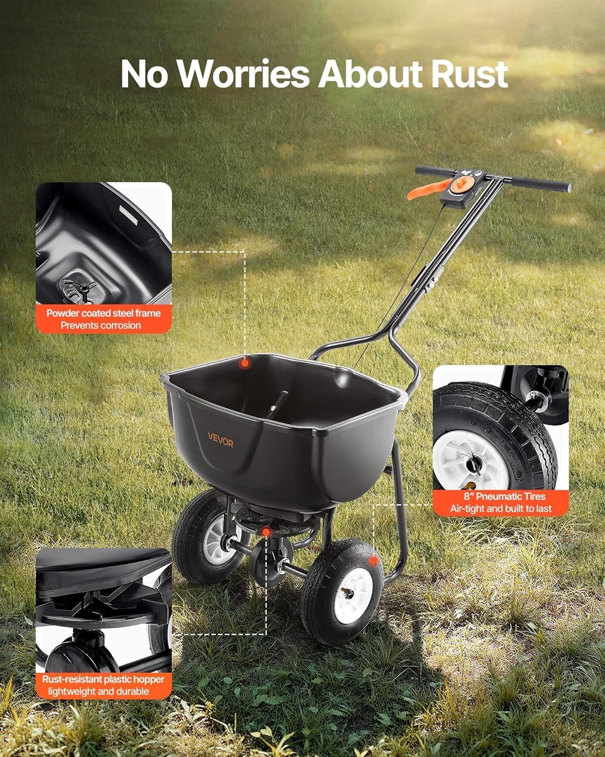 All-Terrain Walk Behind Fertilizer Spreader, 60lb Capacity, Compact Design