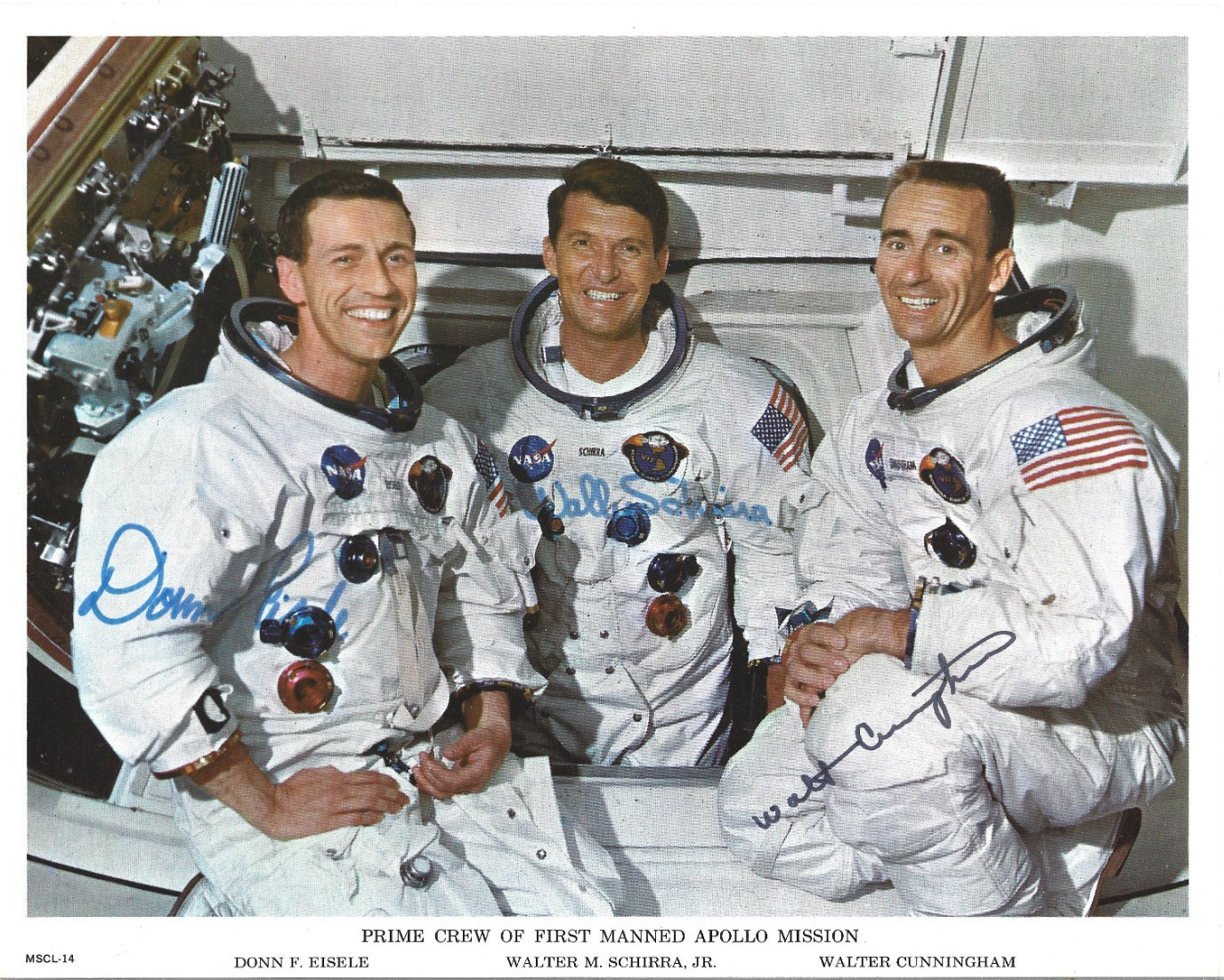 Donn Eisele Walter Schirra & Cunningham Signed Apollo 7 NASA Photo (Auto-pen)