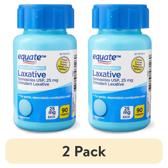 2 Pack - Equate Maximum Strength Laxative Sennosides Laxative 25mg 90ct - 08/26