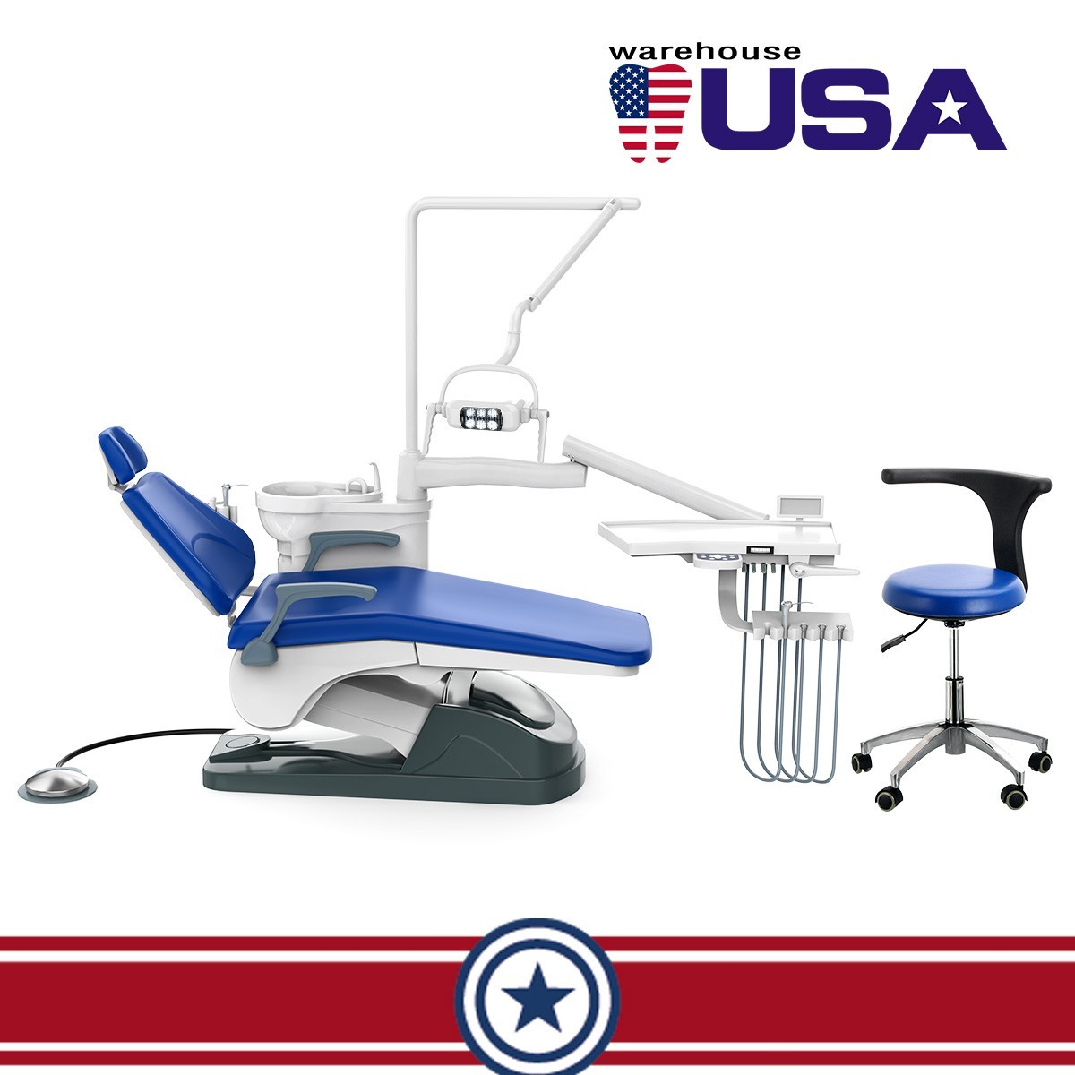 FDA Dental Lab Unit Chair Computer Controlled DC Motor PU Leather+Dentist Stool