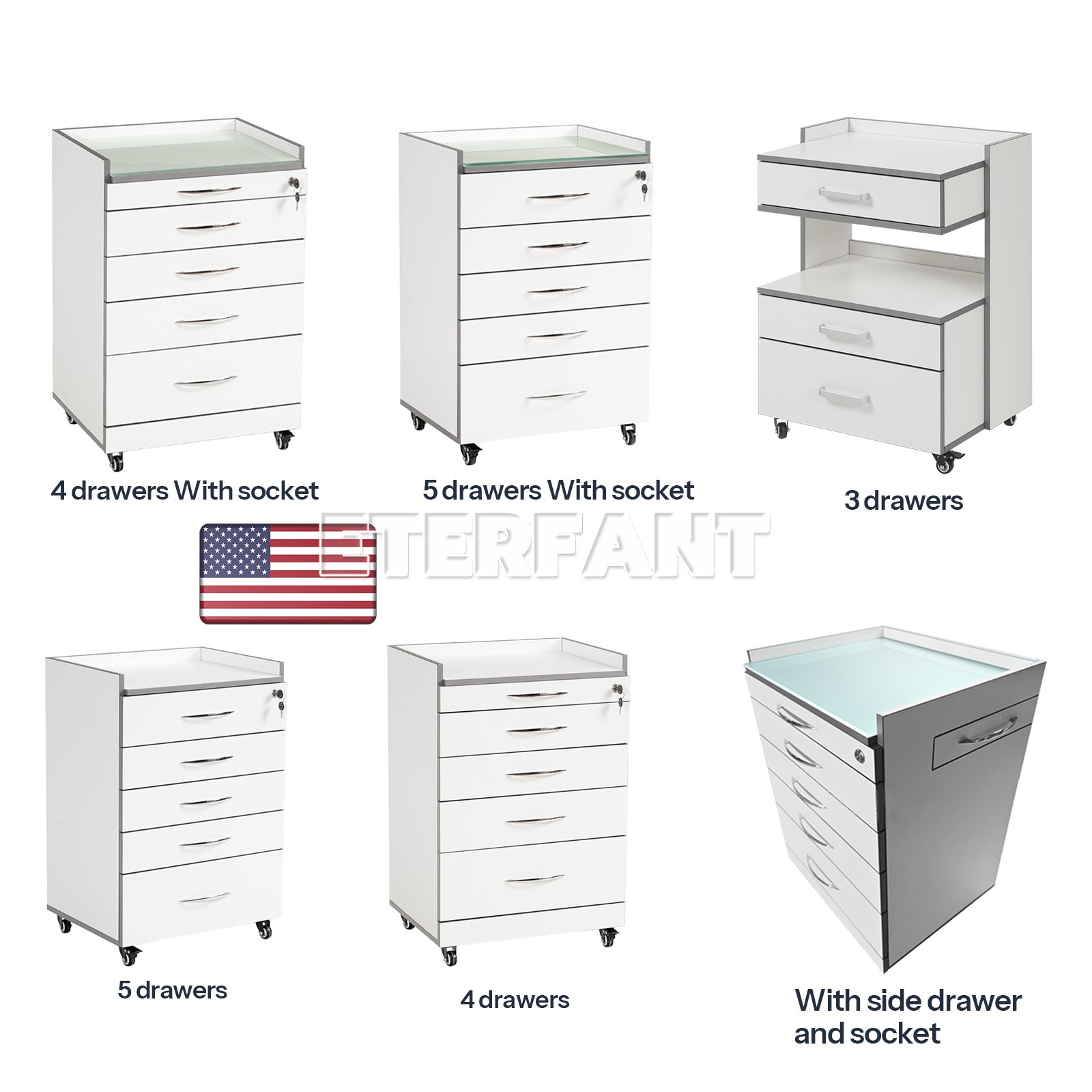 Dental Storage Cart Rolling Cart Medical Assistant 3/4/5-drawer Trolley Cabinet