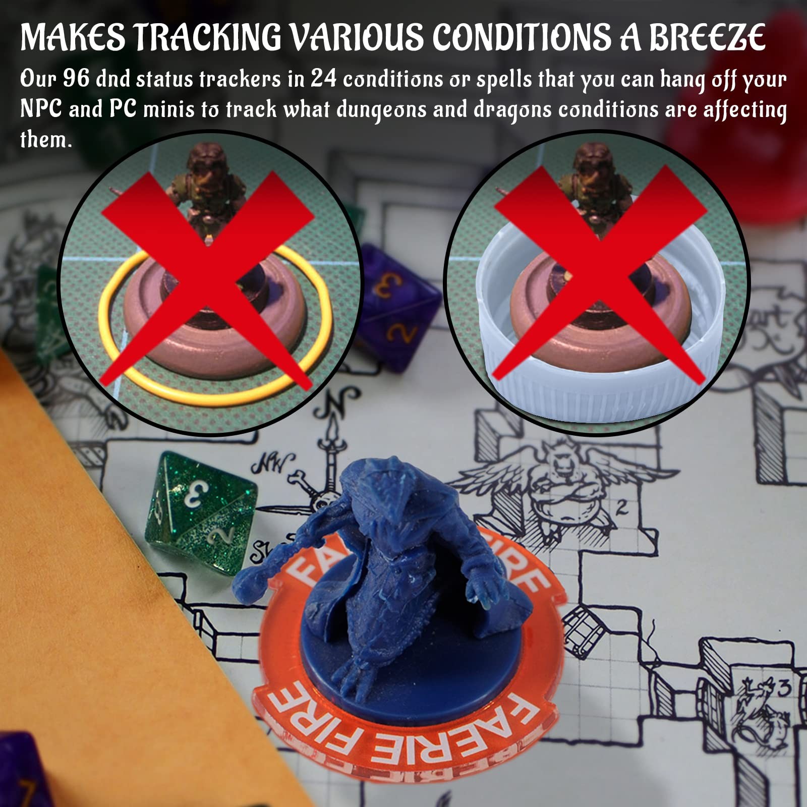 96 PCS Condition Rings Status Effect Markers for DD, Pathfinder, RPGs