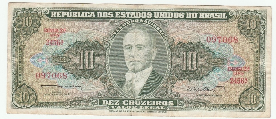 1963 Brazil 10 Cruzeiros Note Very Good VG
