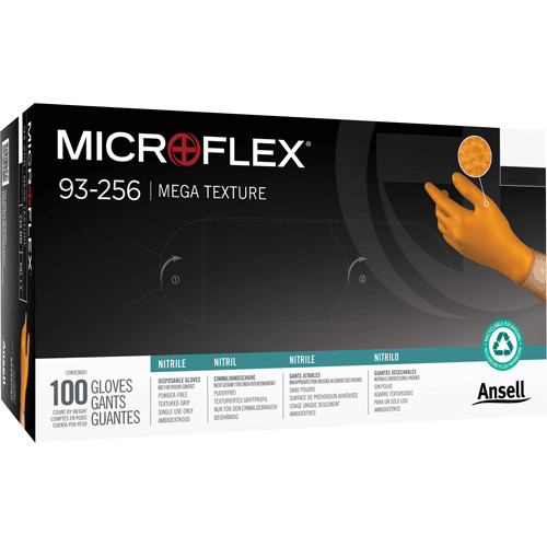 Microflex 93-256L Mega Texture LARGE Orange Nitrile Gloves 1 Case=1000