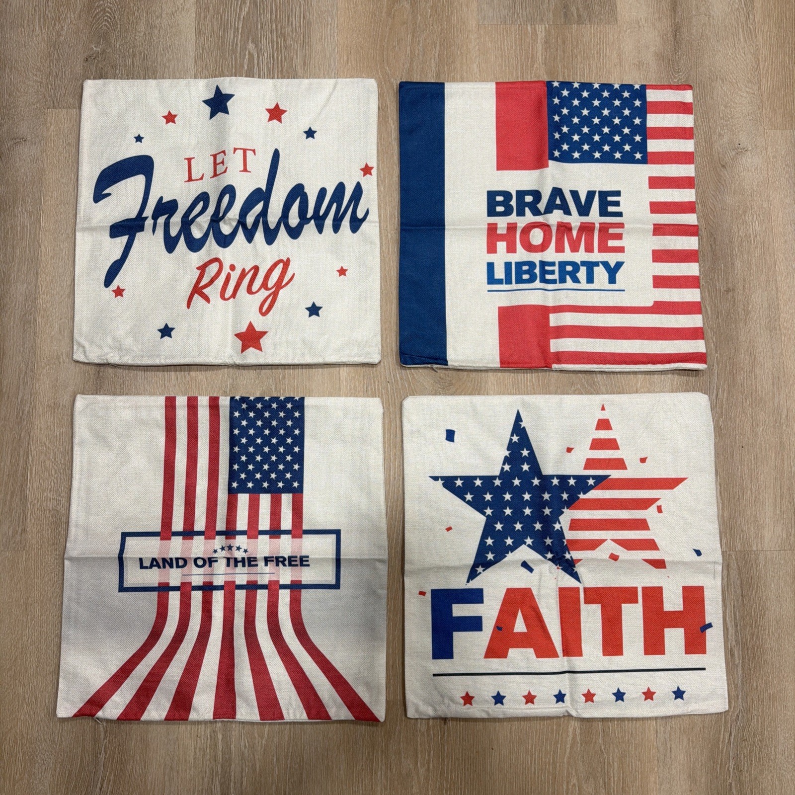 Set of 4 Patriotic Throw Pillow Cases Covers 18x18 Independence Day 4th Of July