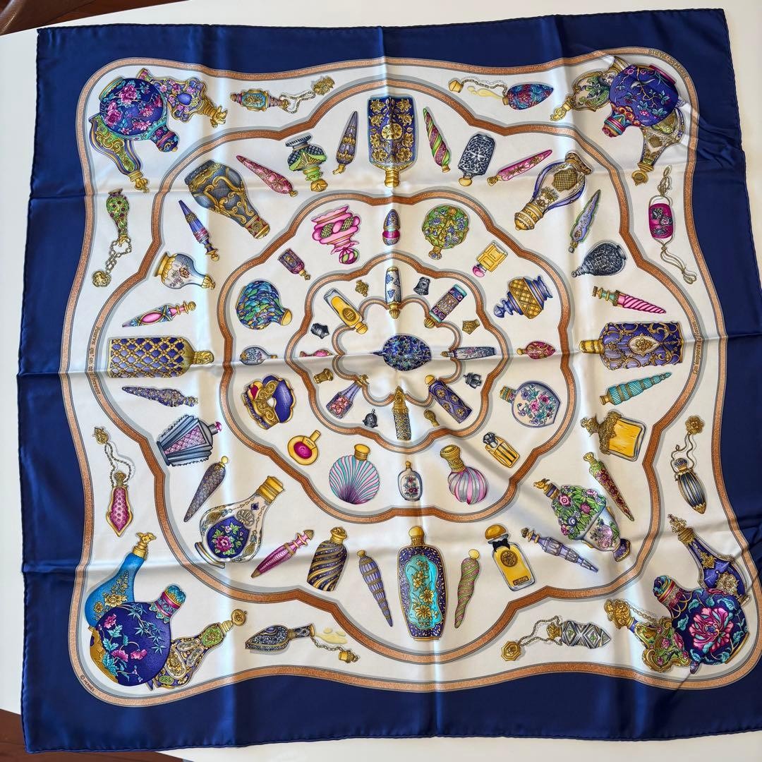 HERMES Silk Scarf navy blue 90cm 873393