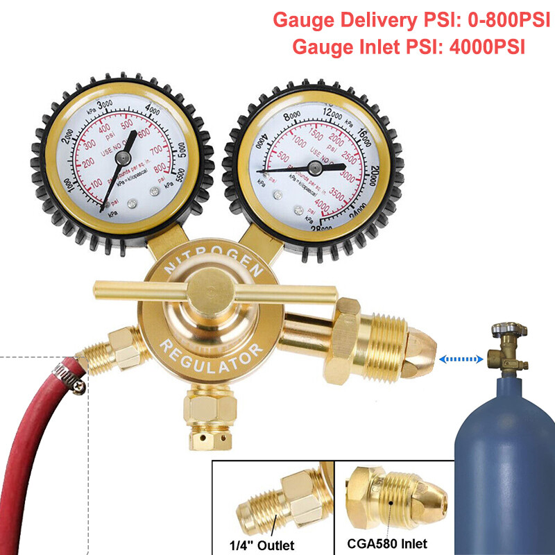 Nitrogen Regulator Pressure Control Valve Double Gauge CGA580 Inlet Thread 1/4"