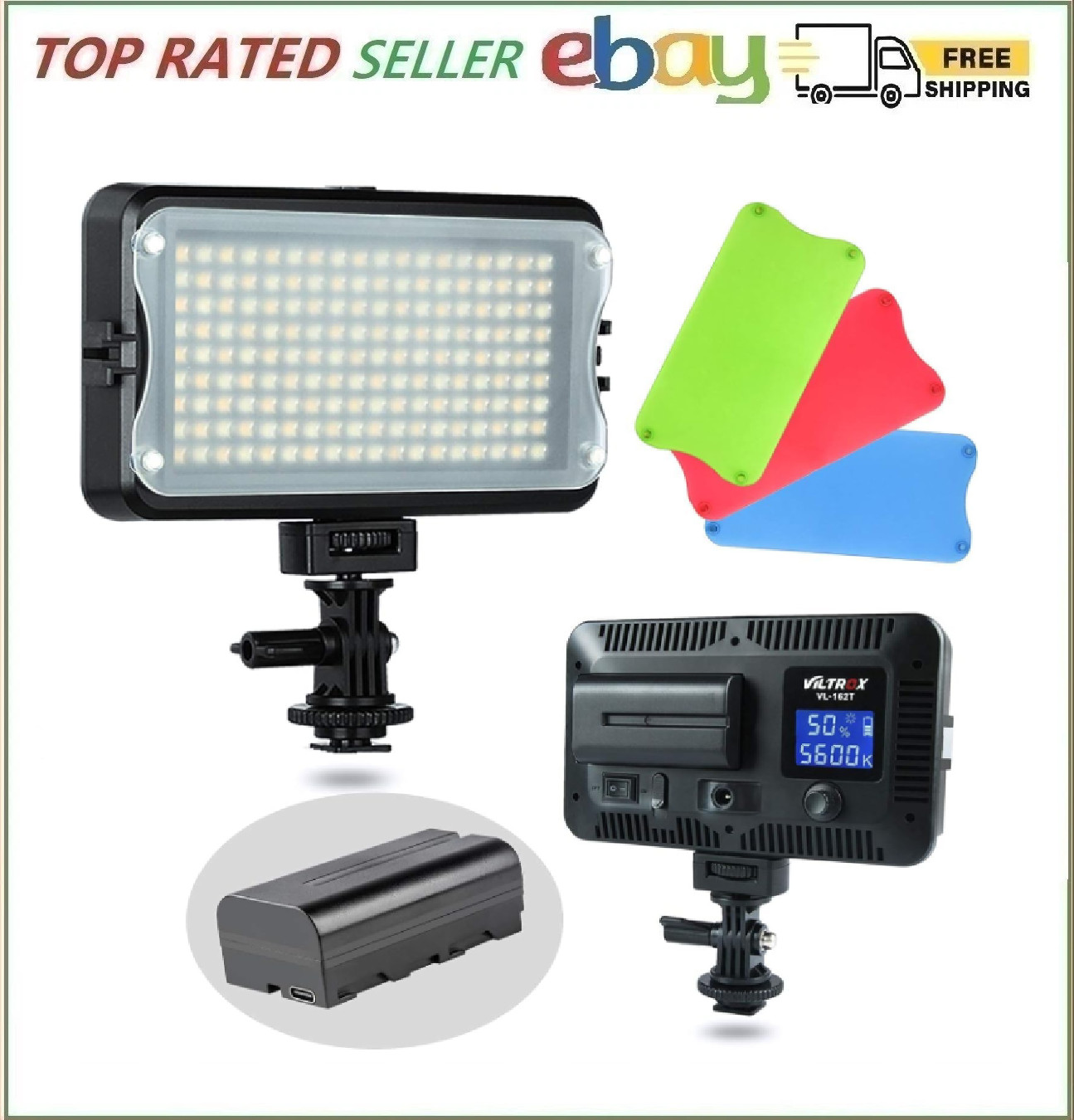 VILTROX VL-162T CRI95+ LED Video Light, Portable Camera Photo Light Panel Dim...