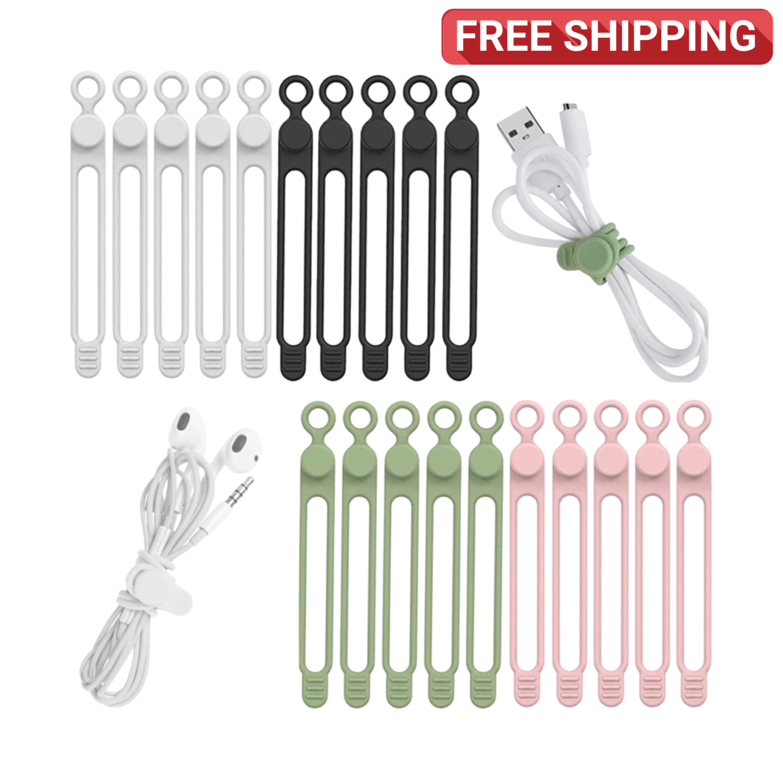 Silicone Cable Ties Reusable Wires Management Straps Elastic Cord Fastening Loop