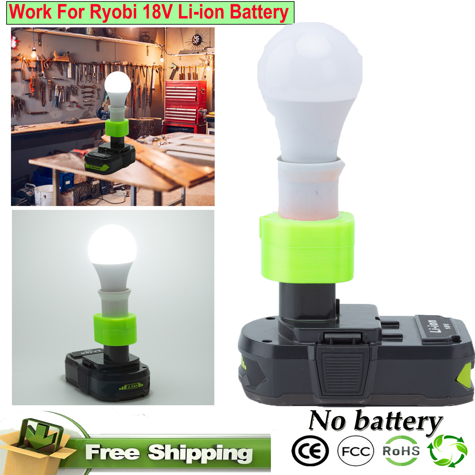 Portable E27 Bulb Cordless LED Work Light For RYOBI 18V Li-ion Battery Powered