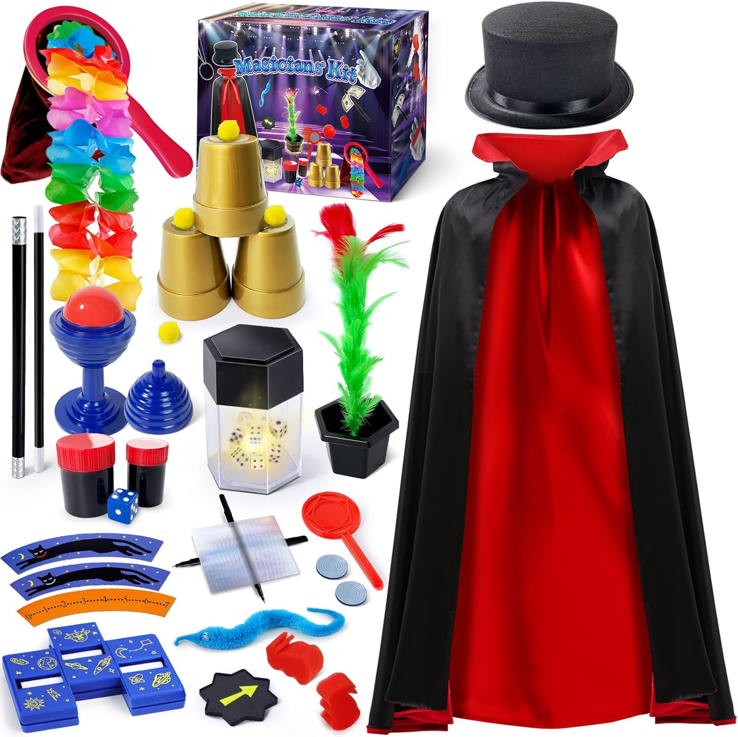 Kids Magic Kit with Magician Costume, Hat, Wand | Magic Tricks Set, Pretend Play