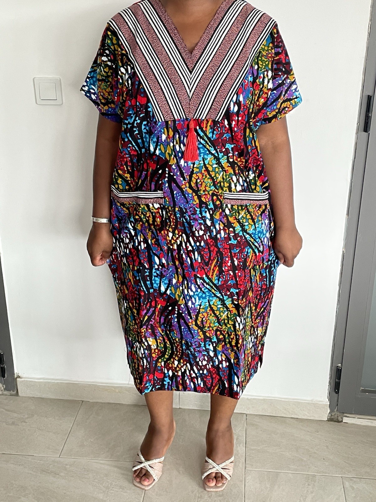 Embroidery African Women's Dress, Multicolored African Fabric, African Print