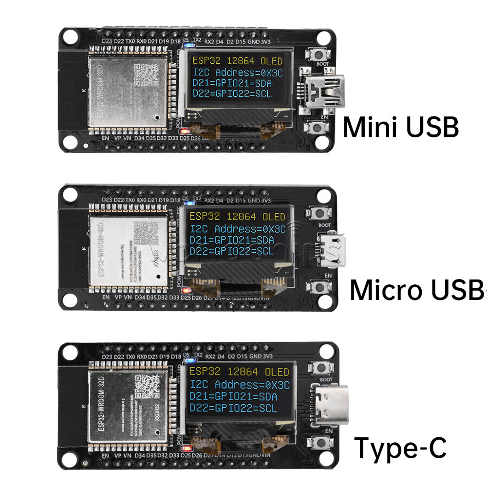 0.96" ESP32 ESP-WROOM-32D WIFI Bluetooth Development Board OLED CH340C Module