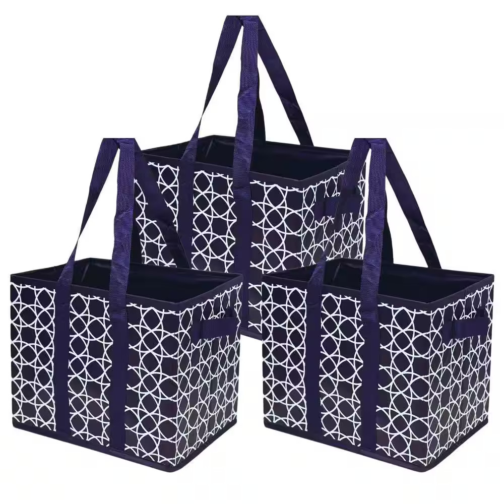 6 Gal. Collapsible Storage Totes, Navy Geo 3-Pack