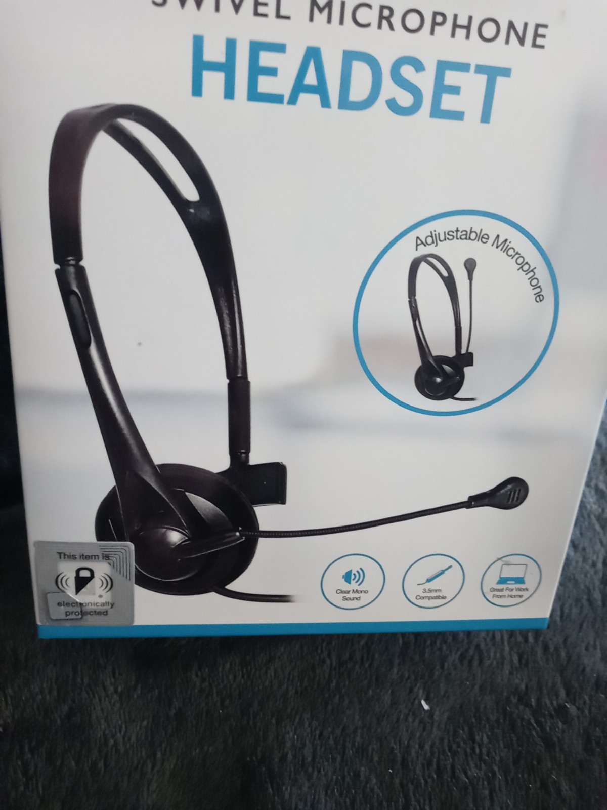 Swivel Microphone Headset With Adjustable Microphone Black New Box Work Gaming
